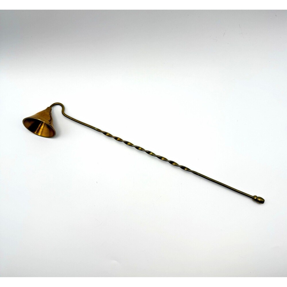 Vintage Solid Brass Candle Snuffer 10" Twisted Handle Bell Extinguisher India
